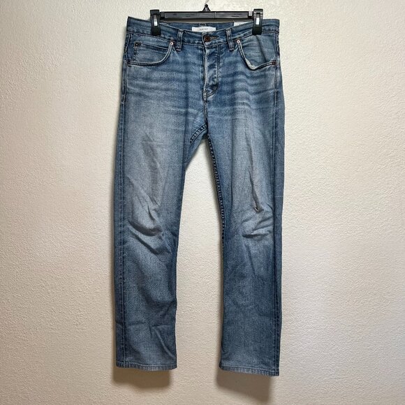 Billy Reid Distressed Button Fly Denim Blue Jeans Slim Mens Size 30